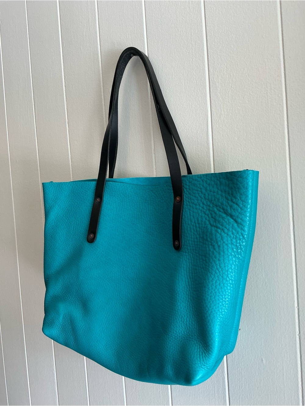 Rare Go Forth Goods Avery Handmade Leather Large Turquoise Blue Handbag Tote Bag - Picture 3 of 7